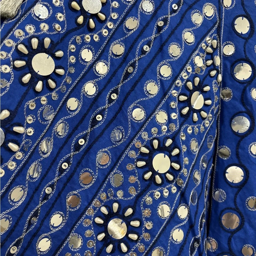 Soft Surroundings Preciosa Maxi Skirt Embroidered Beaded Boho Floral Blue PM - Picture 5 of 16